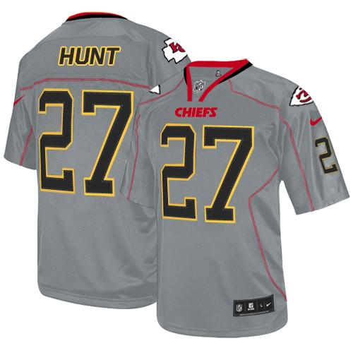 Nike Chiefs #27 Kareem Hunt Lights Out Grey Men's Stitched NFL Elite Jersey - Click Image to Close